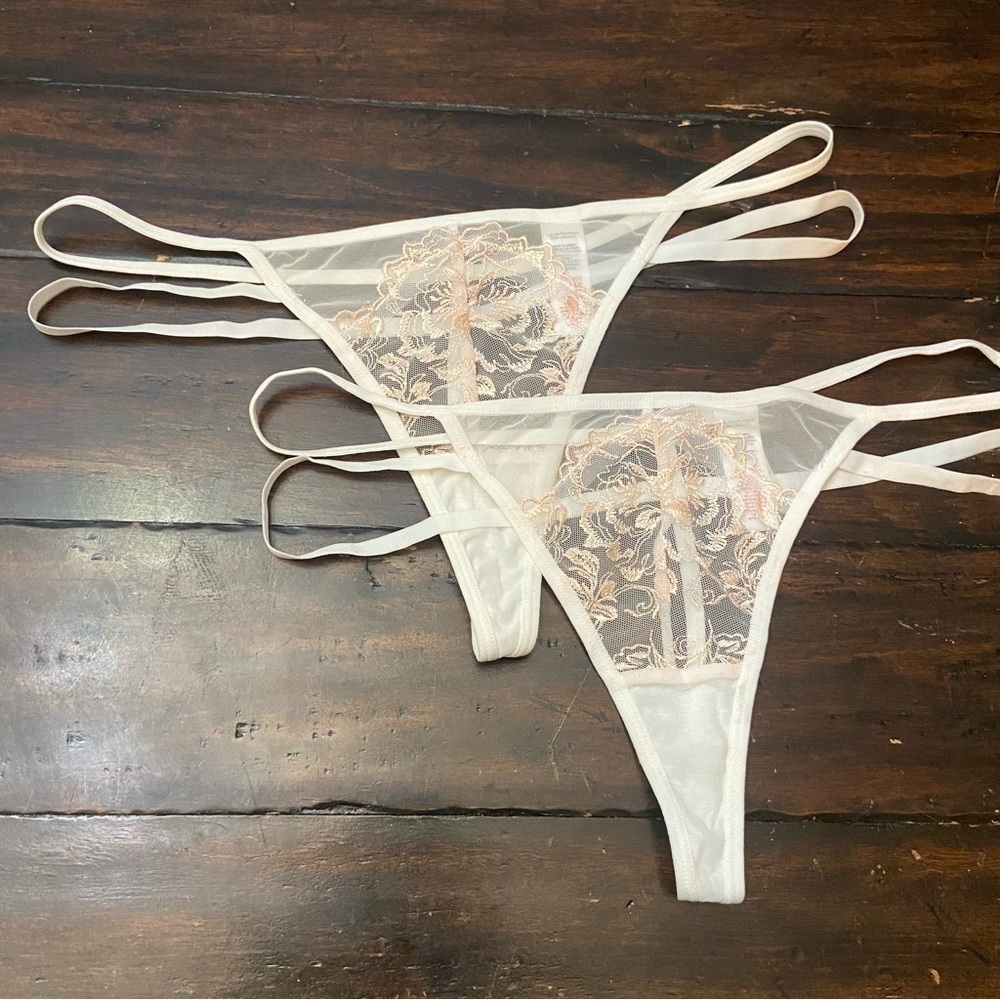 New! Bluebella set of 2 Sheer Lace Thong Panties White 1784